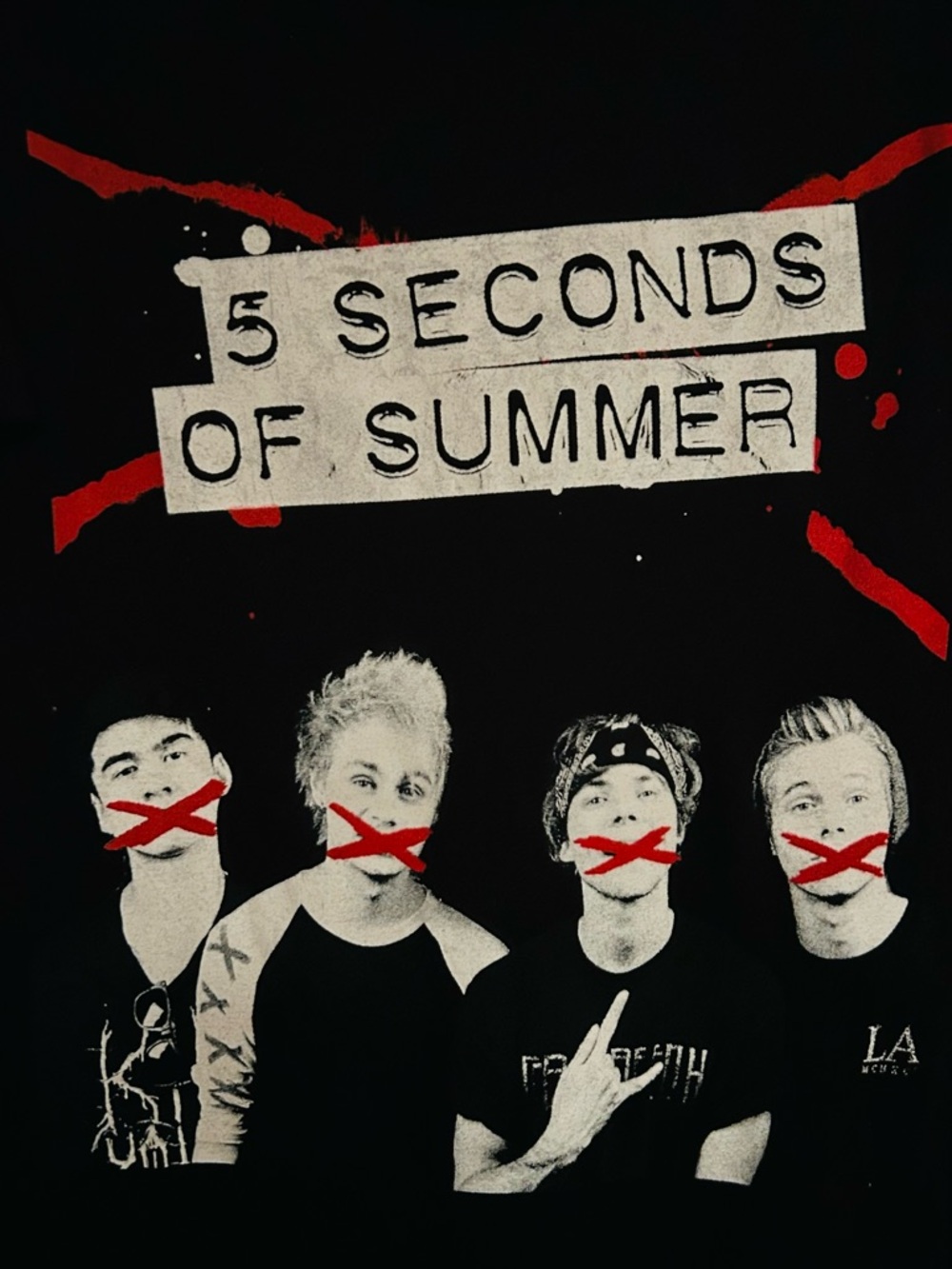 5 SECONDS OF SUMMER Black graphic tee with White Print and Red Accents